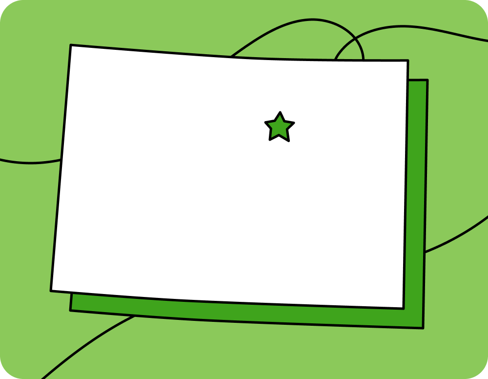 Outline of Colorado with a star marking its capital city, set against a green background with curved lines.