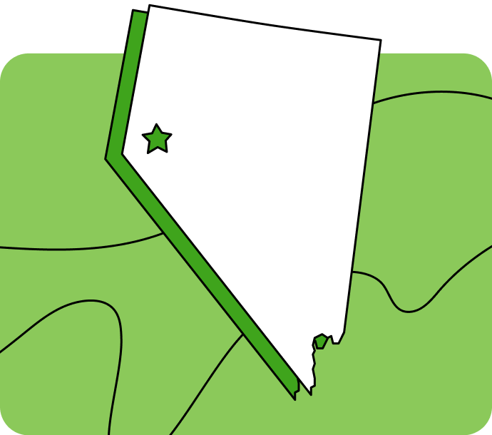 Outline of Nevada with a star marking its capital city, set against a green background with curved lines.