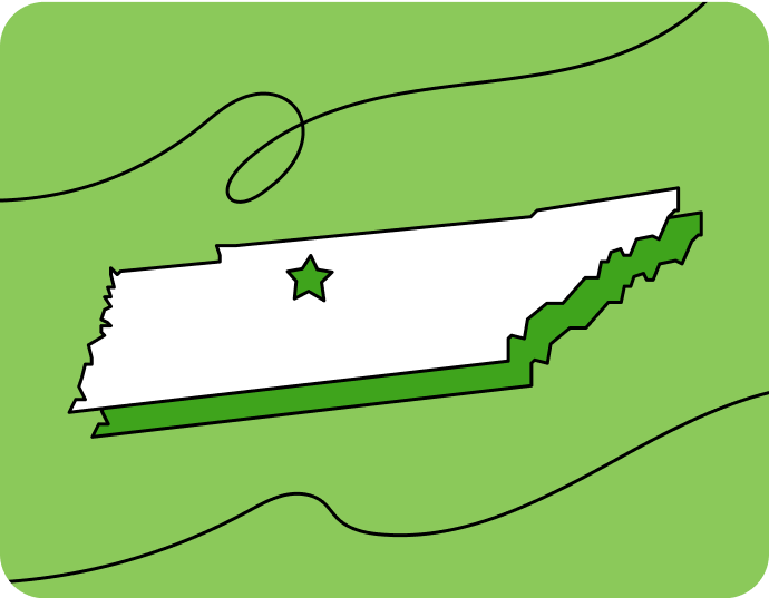 Outline of Tennessee with a star marking its capital city, set against a green background with curved lines.